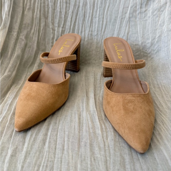 NEW Lulus - Women's Camel Suede Block Heel Mules - Picture 12 of 15